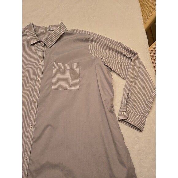 STUDIO 1886 Gray White Striped Collared Button Down Tunic Shirt Size 3X - Picture 2 of 13
